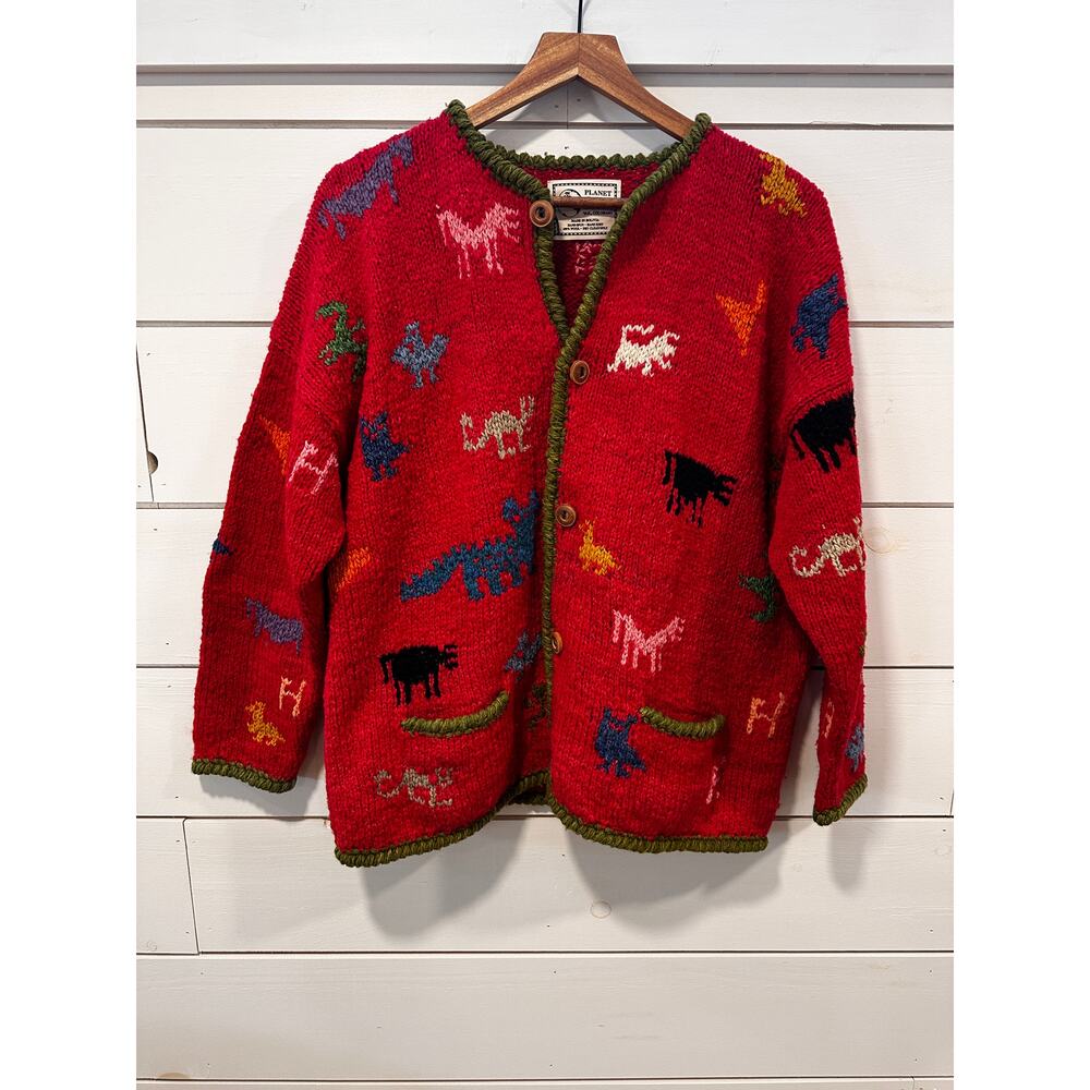 Planet Earth Imports 100% Wool Hand Knit Sweater With Animal Design